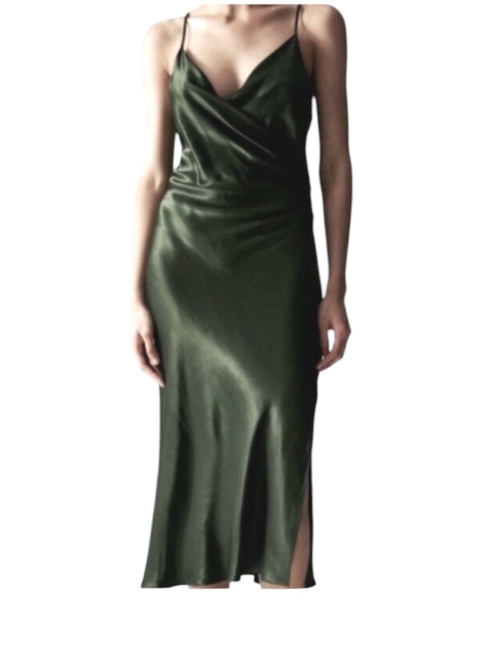 Zara Satin Effect Draped Ruched Midi Camisole Slip Dress - Medium